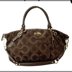 COACH MADISON DOTTED OP ART LARGE SOPHIA SATCHEL BAG DARK BROWN